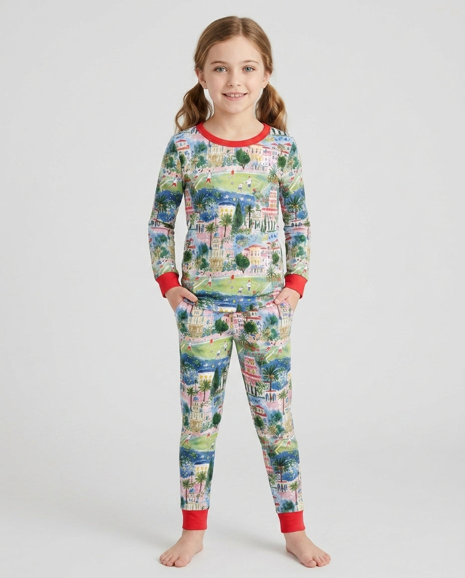 Zweiteiliges Langarm-Pyjama-Set mit Sommerfrüchten