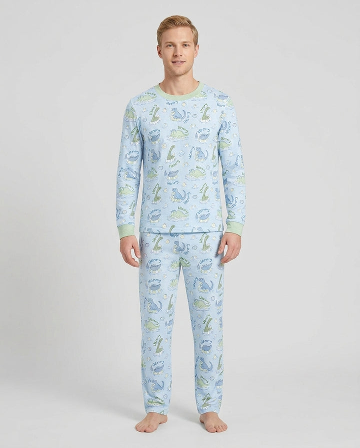 Dinos Swimming Custom Name Bamboo Men's Pajama Set