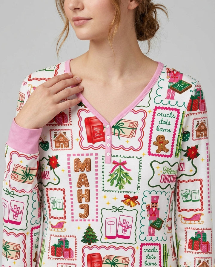 Preppy Christmas Mahjong Bamboo Women Pajama Set