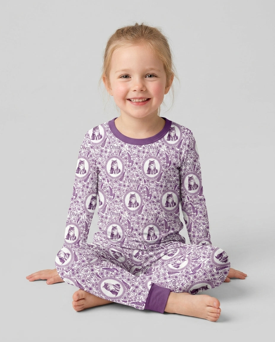 Custom Pet Photo Chinoiserie Garden Bamboo Two Piece Long Sleeve Pajama Set