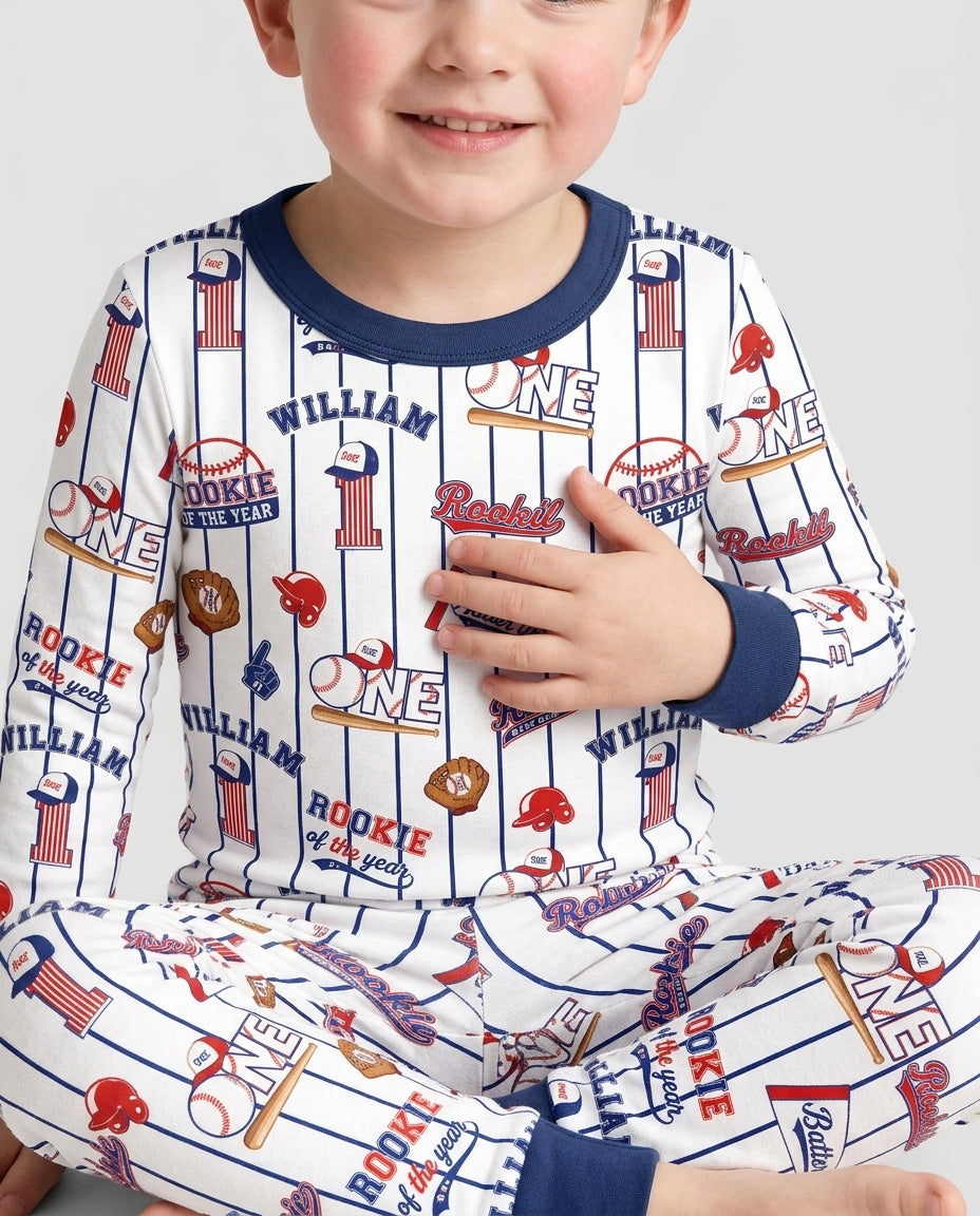 Baseball Birthday Boy Bamboo Two Piece Long Sleeve Pajama Set