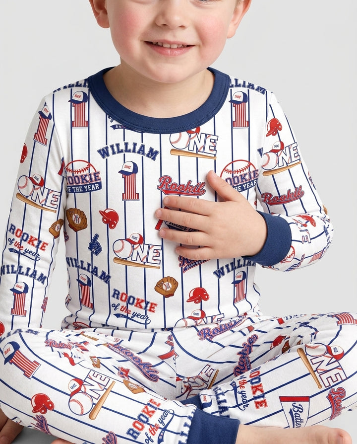 Baseball Birthday Boy Bamboo Two Piece Long Sleeve Pajama Set