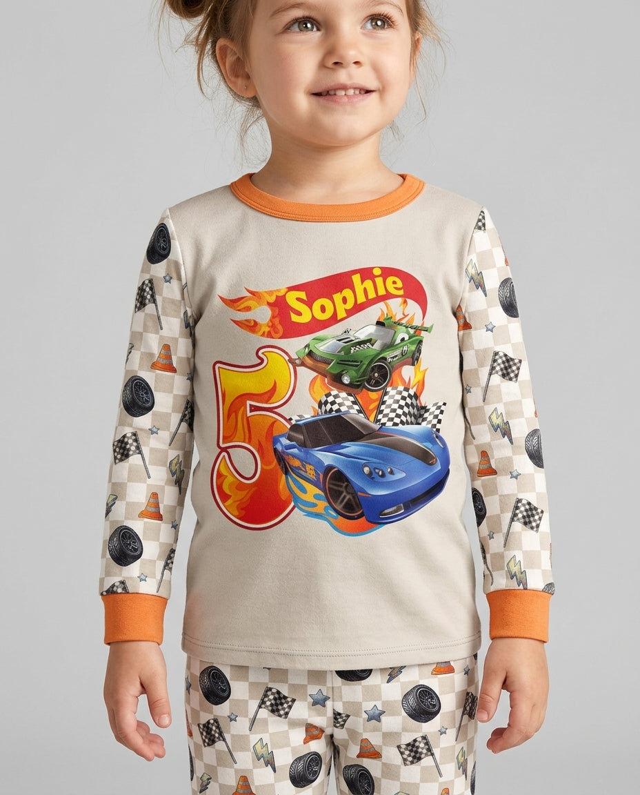 Custom Race Car Bamboo Two Piece Long Sleeve Pajama Set