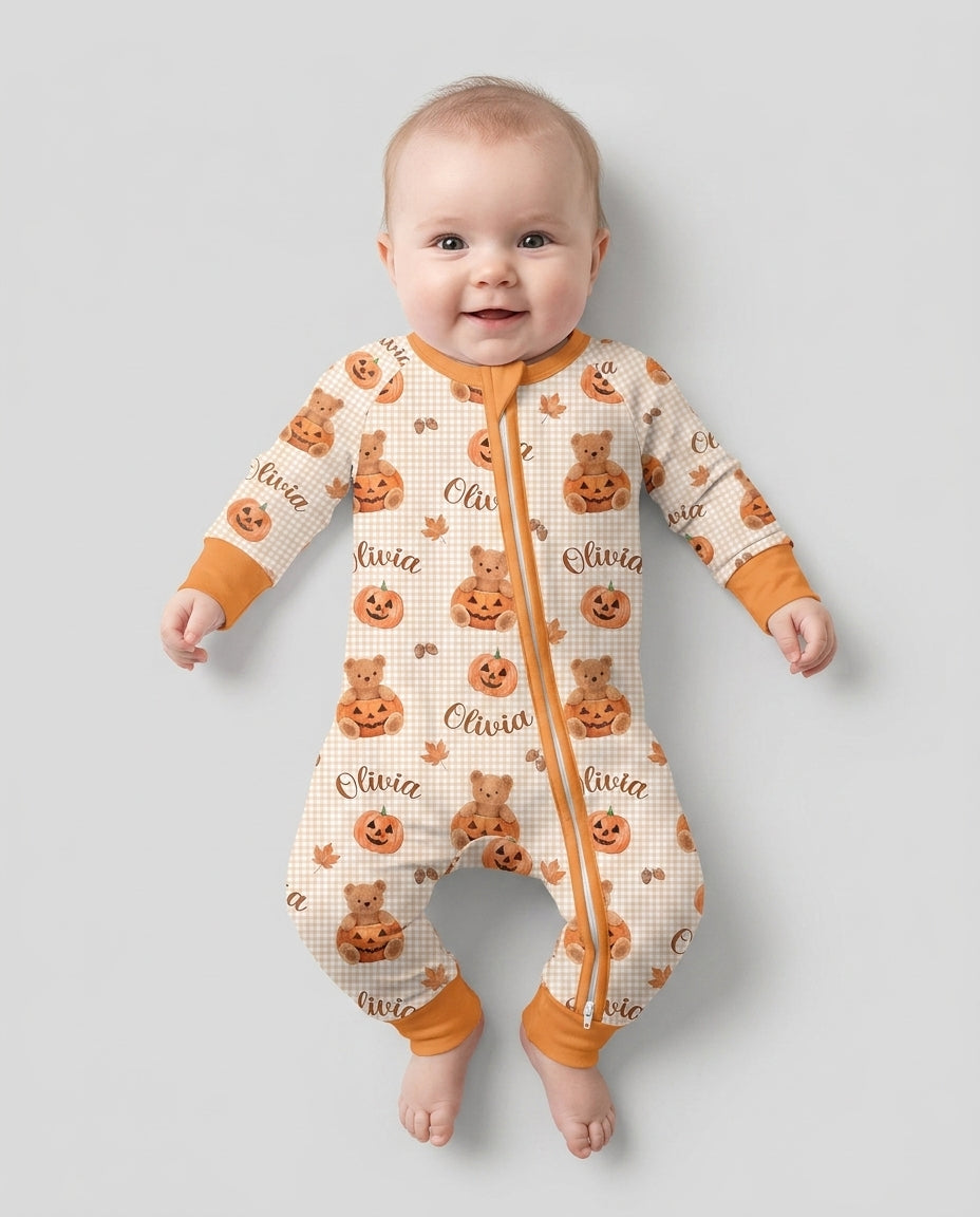 Custom Name Pumpkin Teddy Bamboo Convertible Zippy