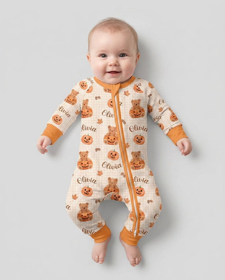 Custom Name Pumpkin Teddy Bamboo Convertible Zippy