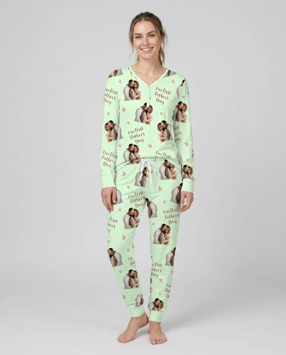 Personalisierte Foto Unser erstes als Eltern Bambus Damen Pyjama Set