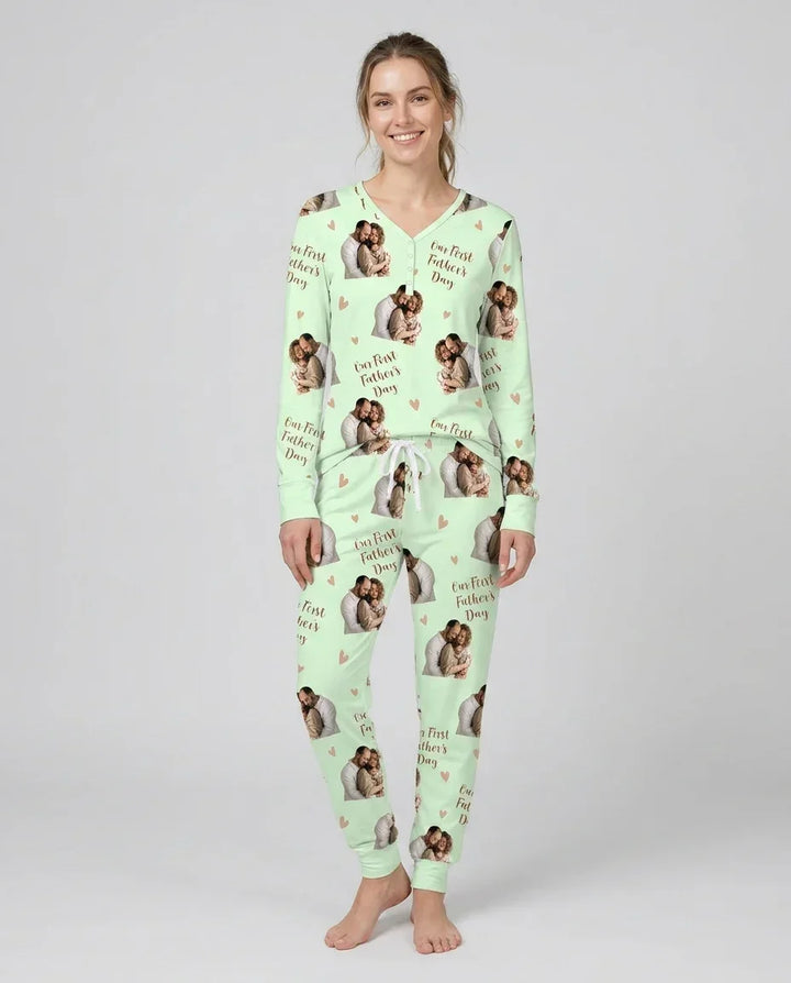 Personalisierte Foto Unser erstes als Eltern Bambus Damen Pyjama Set