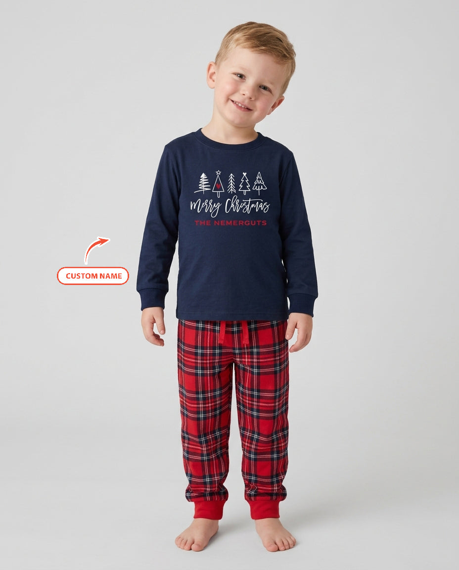 Custom Christmas Tree Bamboo Two Piece Long Sleeve Pajama Set