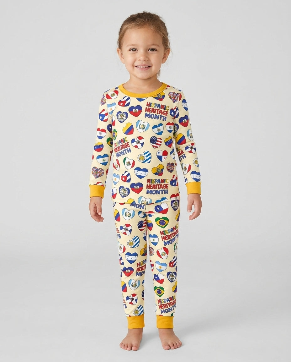 Country Flags Hispanic Heritage Month Bamboo Two Piece Long Sleeve Pajama Set