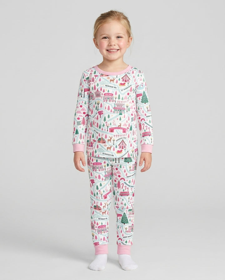 Whimsical North Pole Map Bamboo Two Piece Long Sleeve Pajama Set