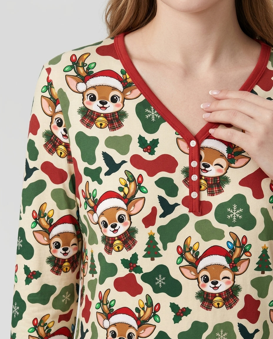 Christmas Deer Hunting Camo Bamboo Women Pajama Set