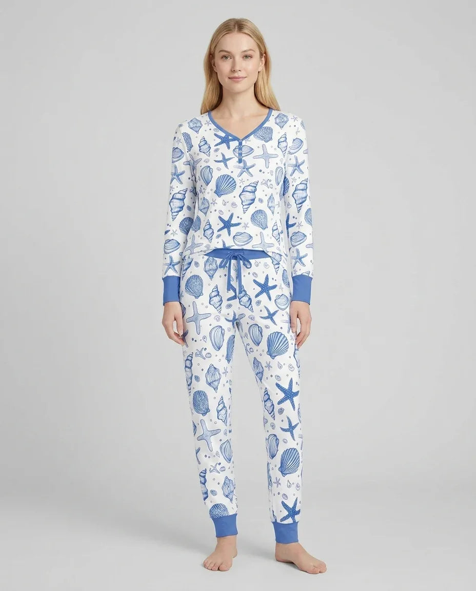 Familien-Pyjama-Set aus Bambus für Damen mit Küsten-Charme