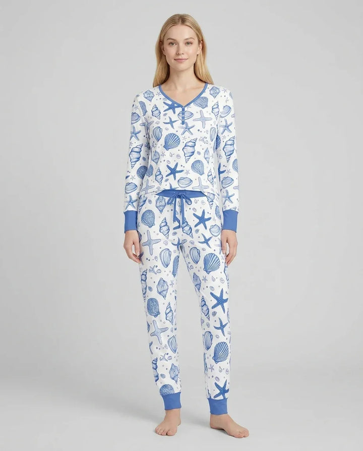 Familien-Pyjama-Set aus Bambus für Damen mit Küsten-Charme