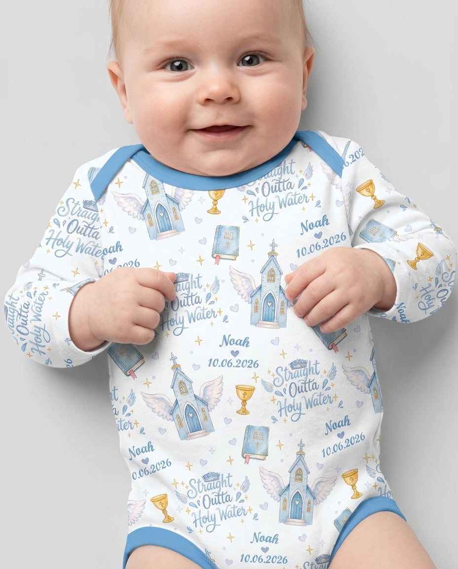 Custom Name Baptism Christening Straight Outta Holy Water Bamboo Bodysuit