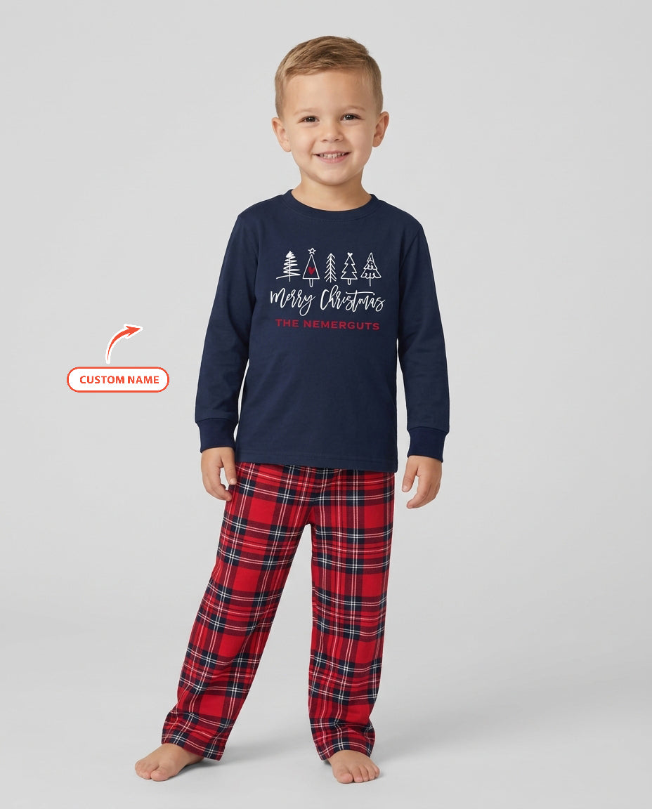 Custom Christmas Tree Bamboo Two Piece Long Sleeve Pajama Set