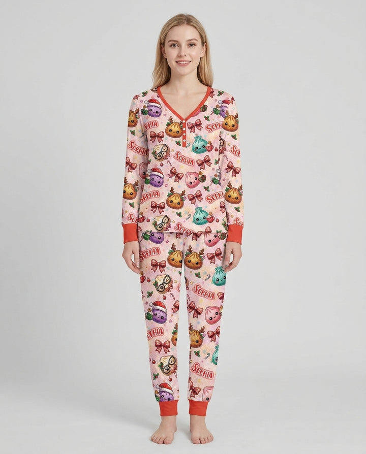 Custom Name Merry Christmas Dumpling Bamboo Women Pajama Set