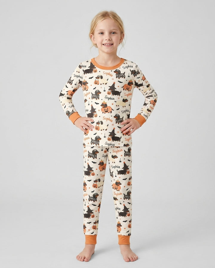 Orange and Black Dachshund Bamboo Two Piece Long Sleeve Pajama Set