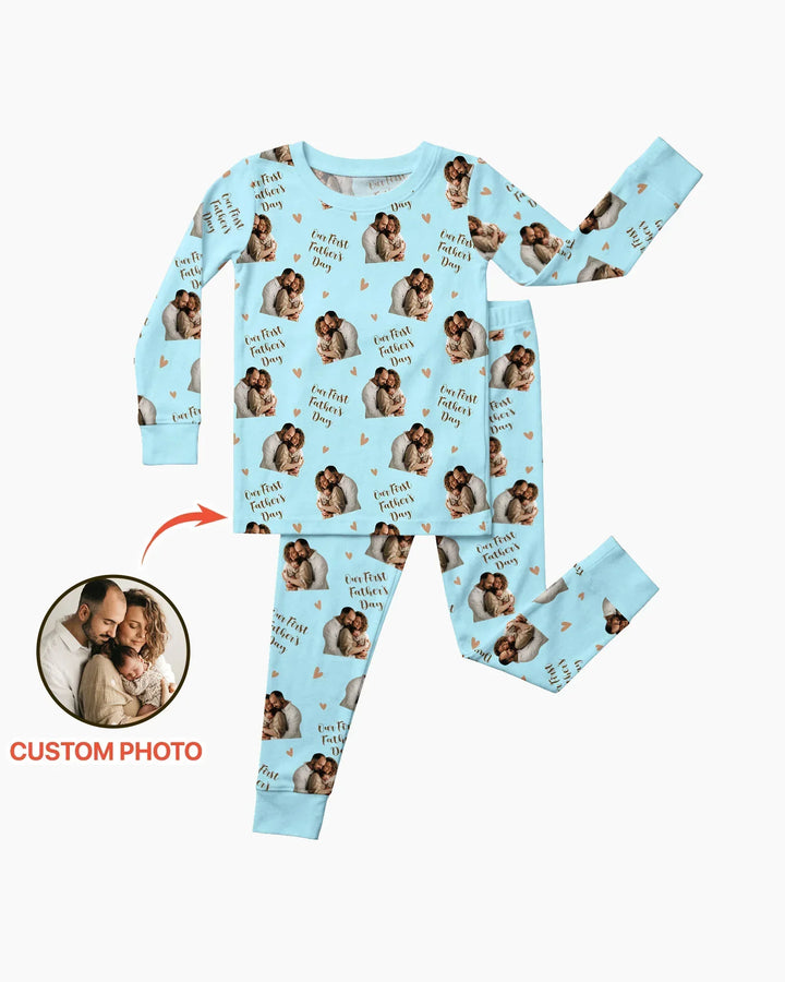 Custom Photo Our First as Parents Bamboo Two Piece Long Sleeve Pajama Set