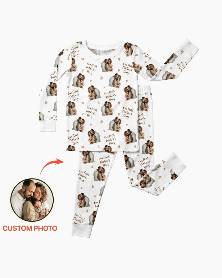 Custom Photo Our First as Parents Bamboo Two Piece Long Sleeve Pajama Set