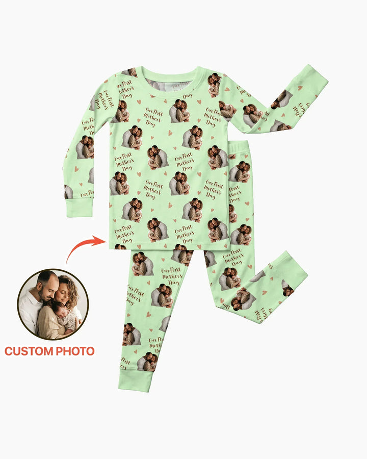 Custom Photo Our First as Parents Bamboo Two Piece Long Sleeve Pajama Set