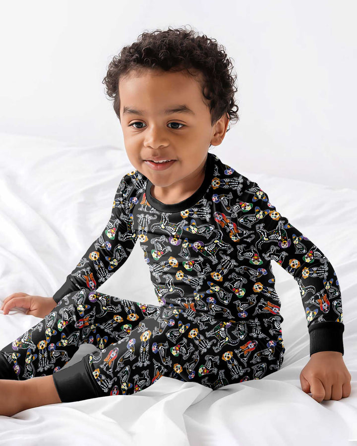Dia De Los Muertos Doggie Bamboo Two Piece Long Sleeve Pajama Set
