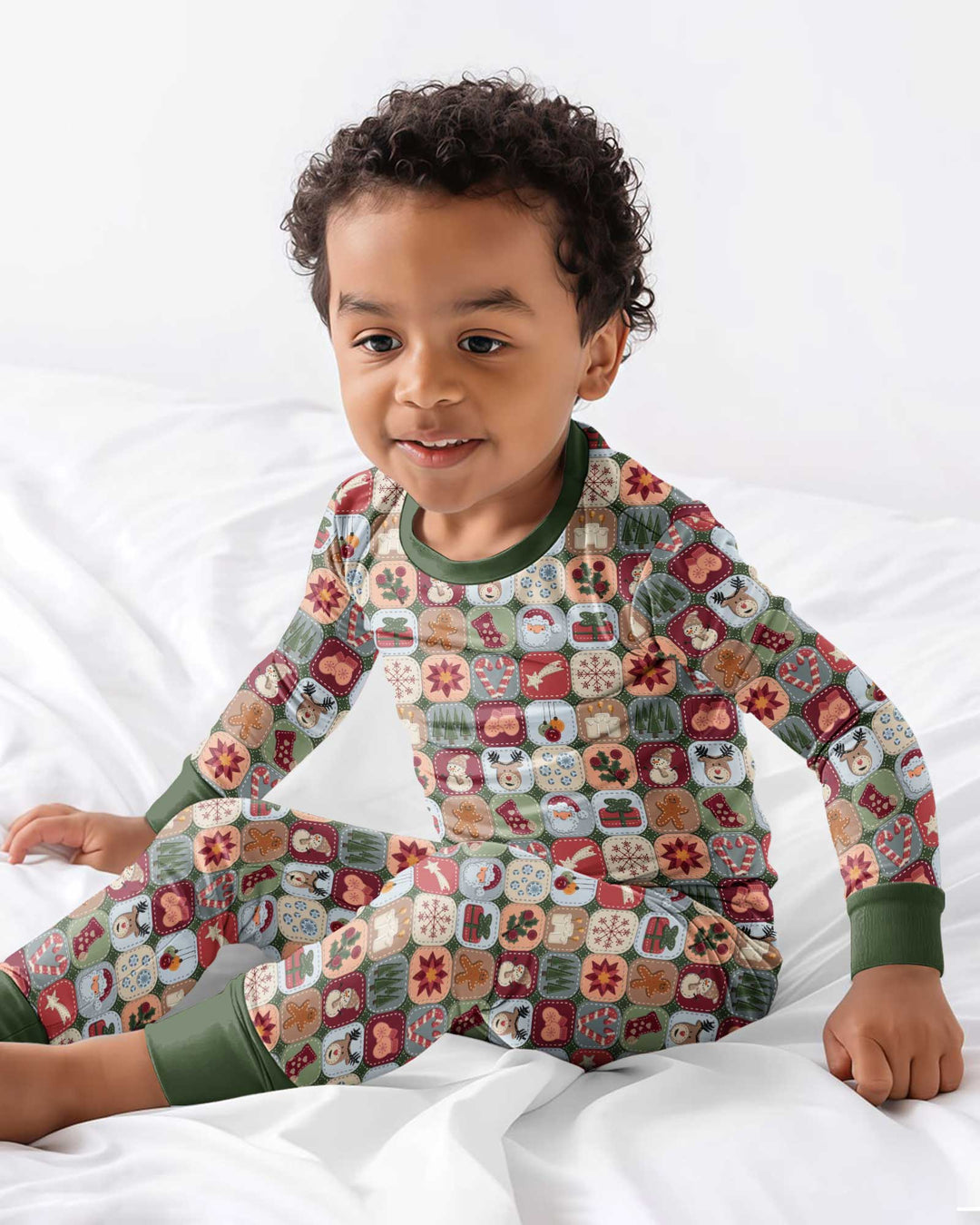 Christmas Felt Patchwork Bamboo Two Piece Long Sleeve Pajama Set