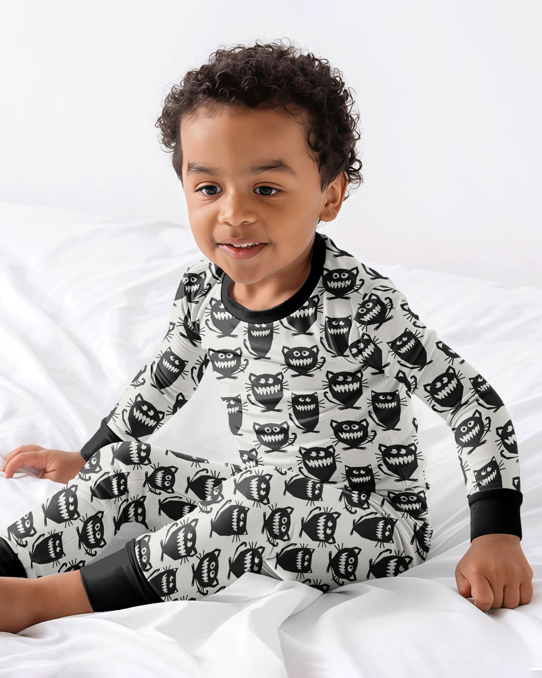 Halloween Monster Cats Bamboo Two Piece Long Sleeve Pajama Set