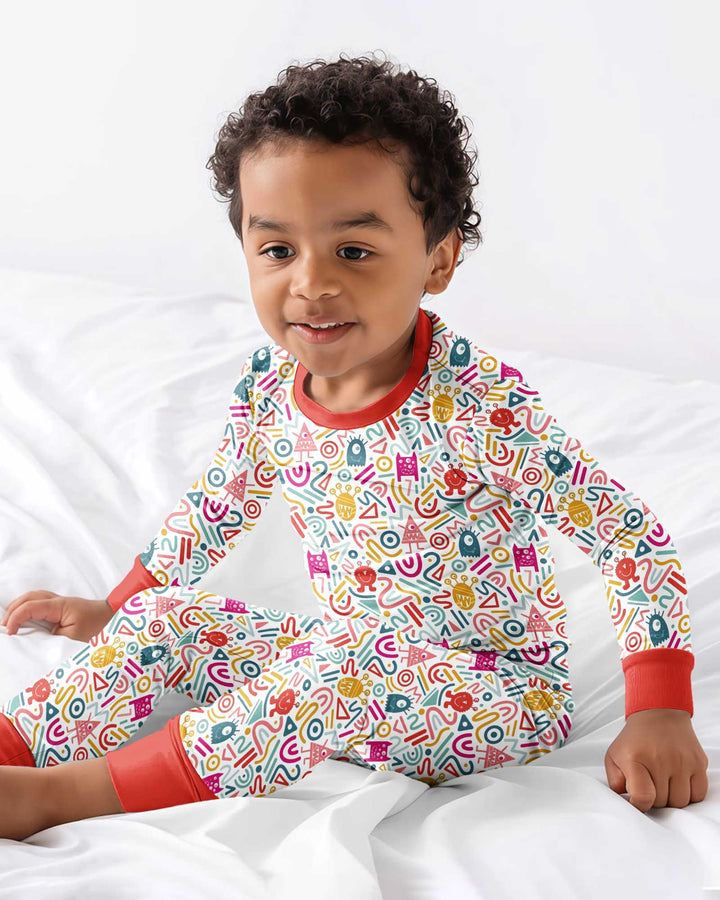 Rainbow Monster Party Bamboo Two Piece Long Sleeve Pajama Set