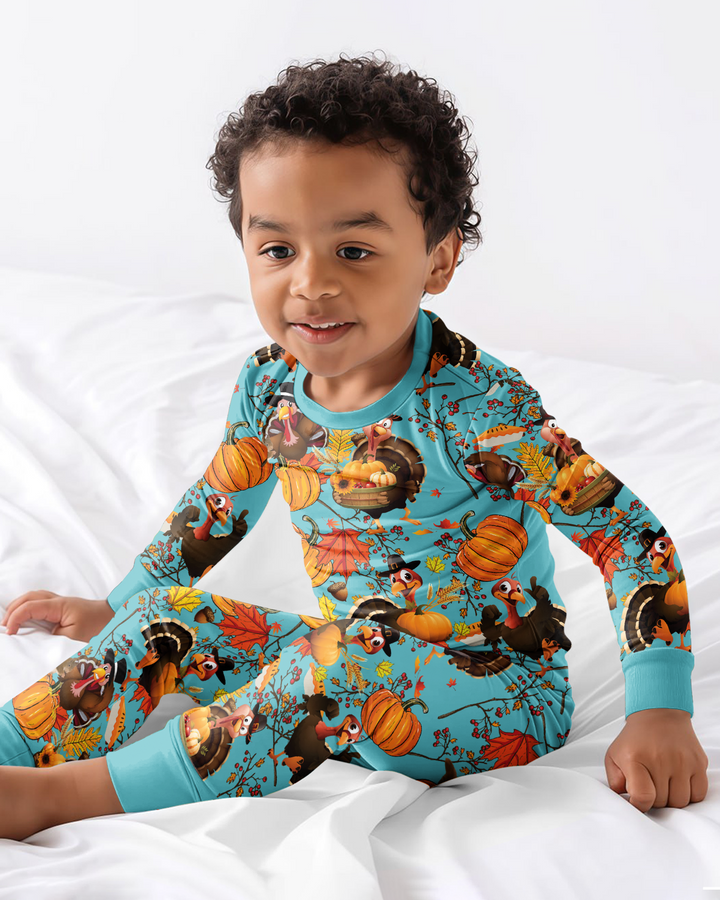 Autumn Turkey Chicken Bamboo Two Piece Long Sleeve Pajama Set