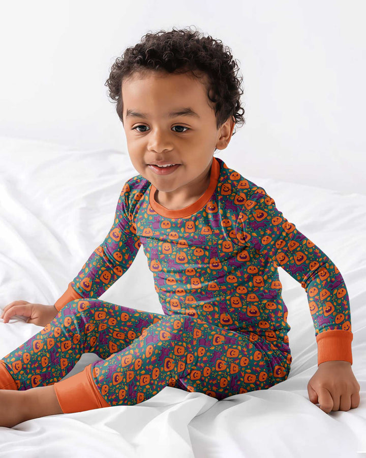 Cats and Pumpkins Bamboo Two Piece Long Sleeve Pajama Set
