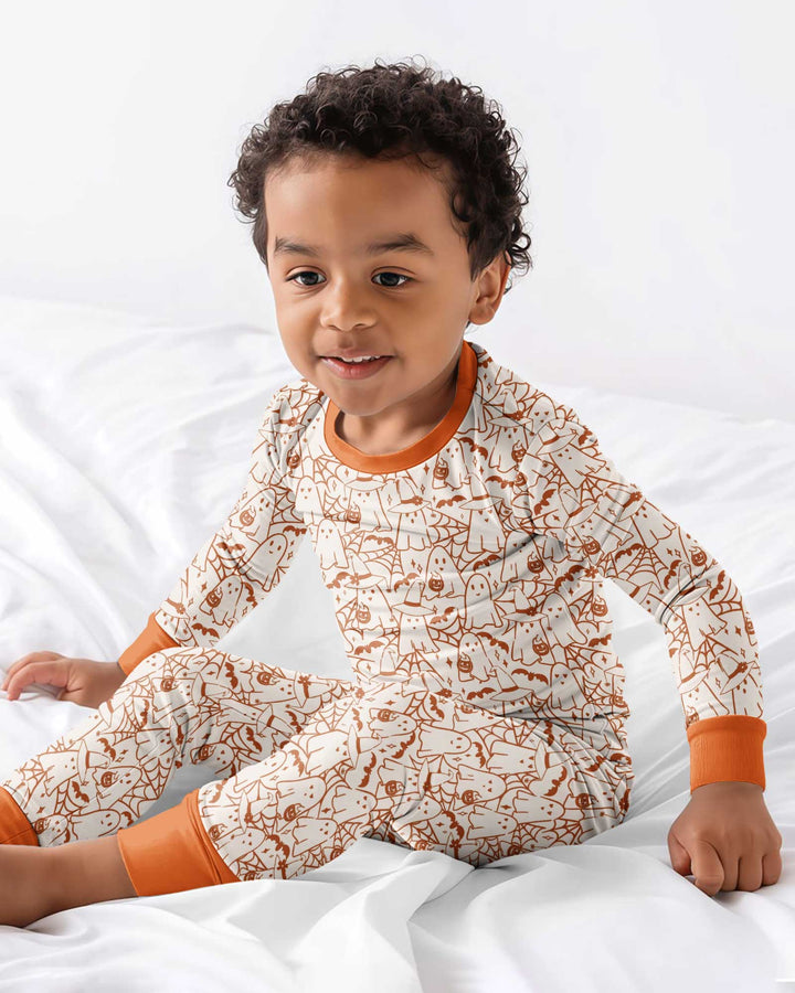 Boo Trick or Treat Ghosts Halloween Bamboo Two Piece Long Sleeve Pajama Set
