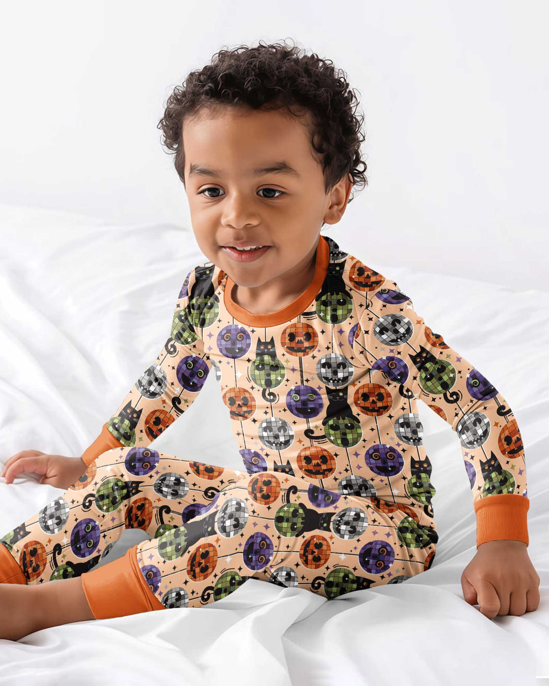 Groovy Halloween Disco Cat Bamboo Two Piece Long Sleeve Pajama Set