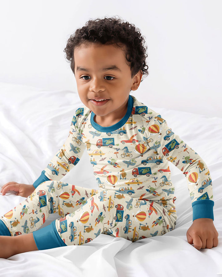 Monsters on the Move Bamboo Two Piece Long Sleeve Pajama Set