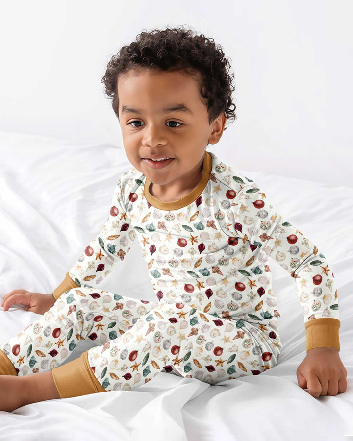 Watercolor Christmas Ornaments Bamboo Two Piece Long Sleeve Pajama Set