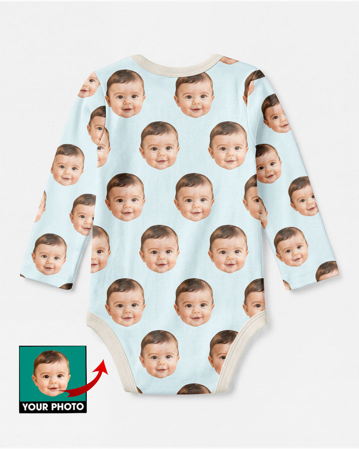 Custom Baby Face Bodysuit, Long/Short Sleeve Baby Romper, All Over Print Newborn Gift
