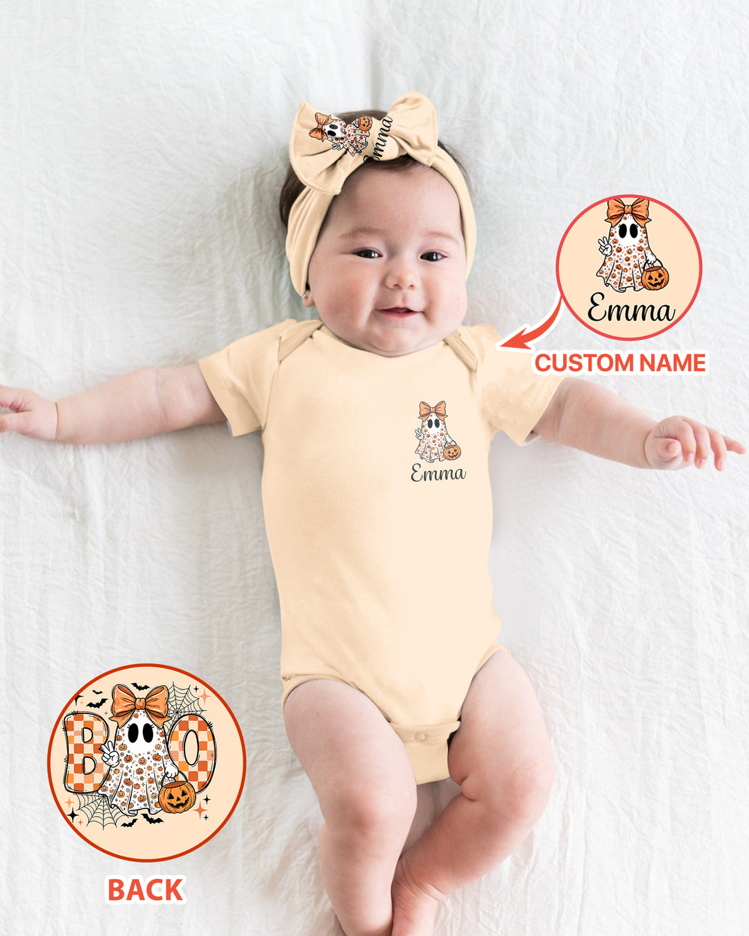 Personalized Baby Girl Halloween Ghost Bamboo Bodysuit