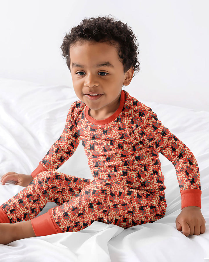 Black Cat Ditsy Bamboo Two Piece Long Sleeve Pajama Set