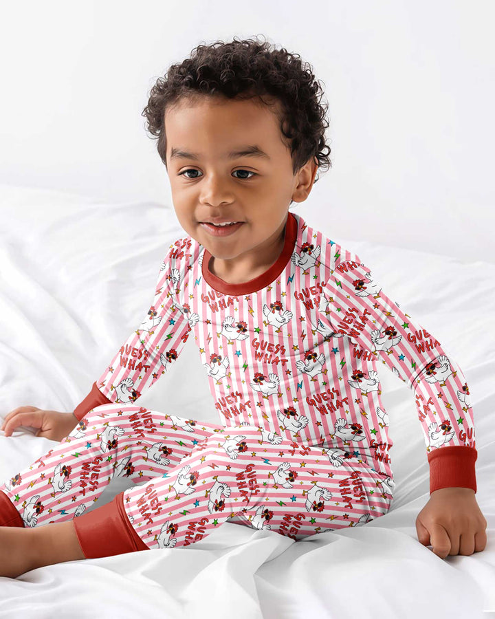 Guess What? Chicken Butt! Version Color Red Bamboo Two Piece Long Sleeve Pajama Set