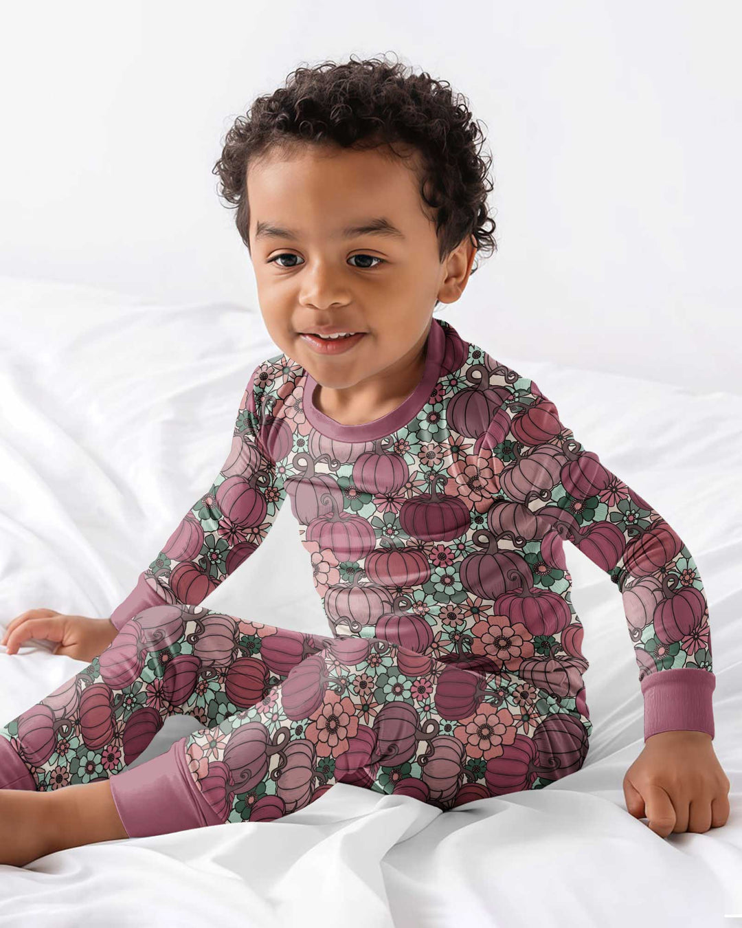 Retro Floral Pumpkin Patch Bamboo Two Piece Long Sleeve Pajama Set