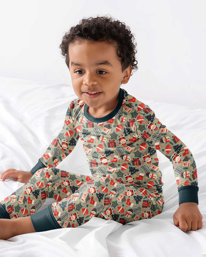 Christmas Ornaments Bamboo Two Piece Long Sleeve Pajama Set