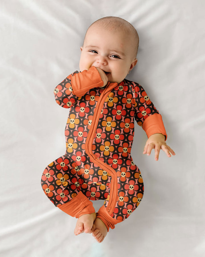 Retro Skull Flower Halloween Bamboo Convertible Zippy