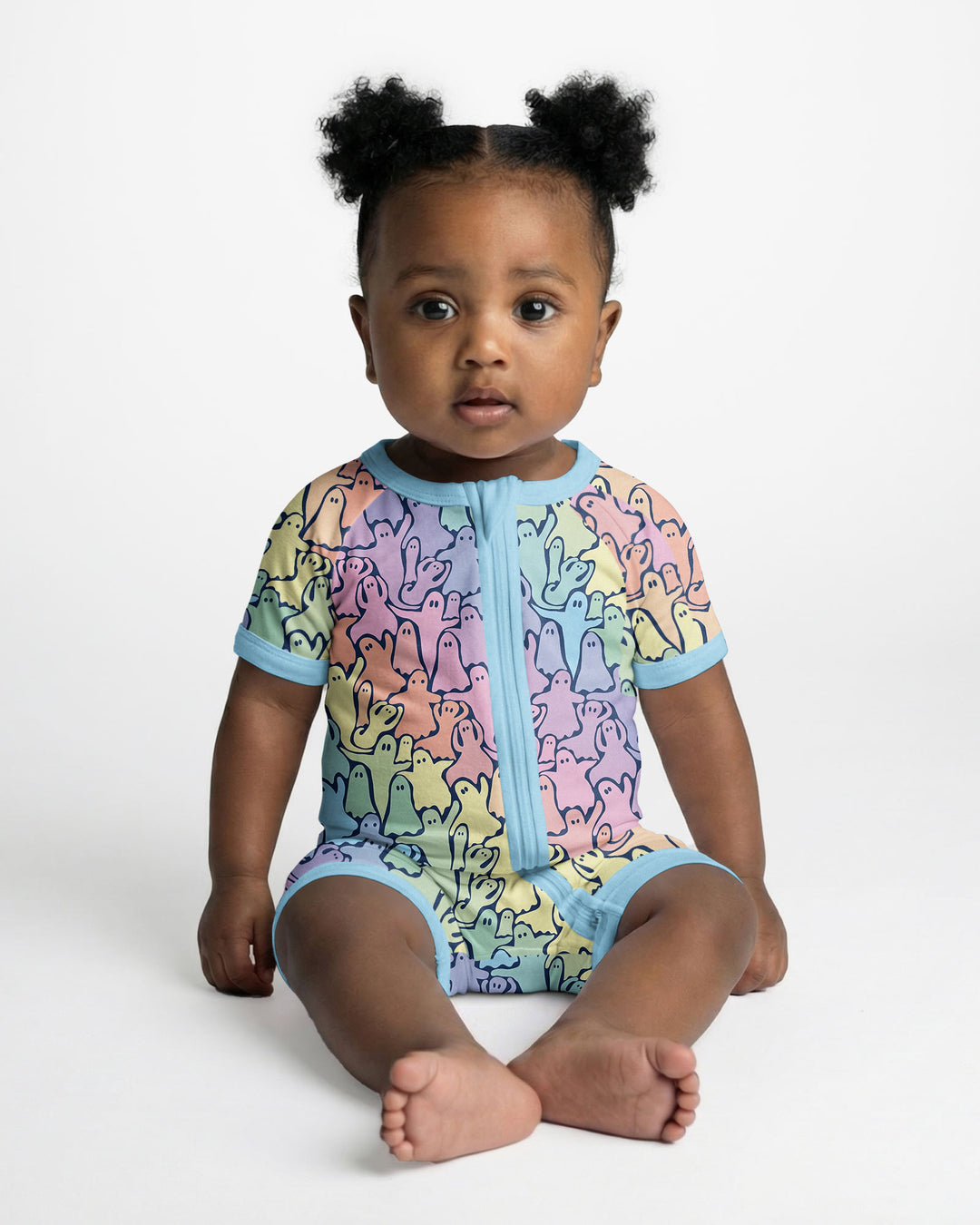 Pastel Rainbow Ghost Halloween Bamboo Shorty Zippy