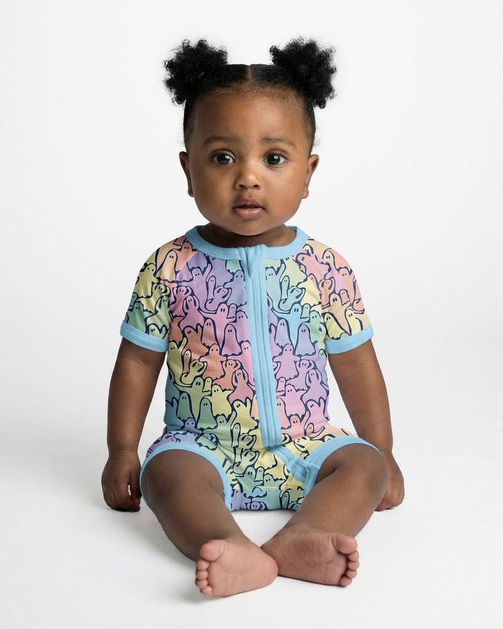 Pastel Rainbow Ghost Halloween Bamboo Shorty Zippy
