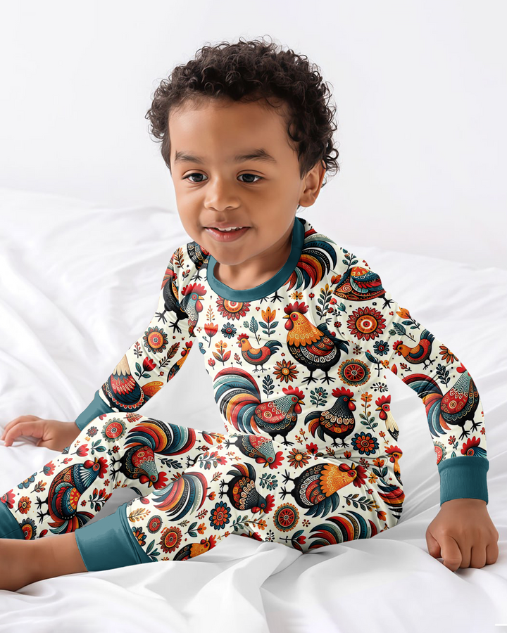 Country Chickens Bamboo Two Piece Long Sleeve Pajama Set