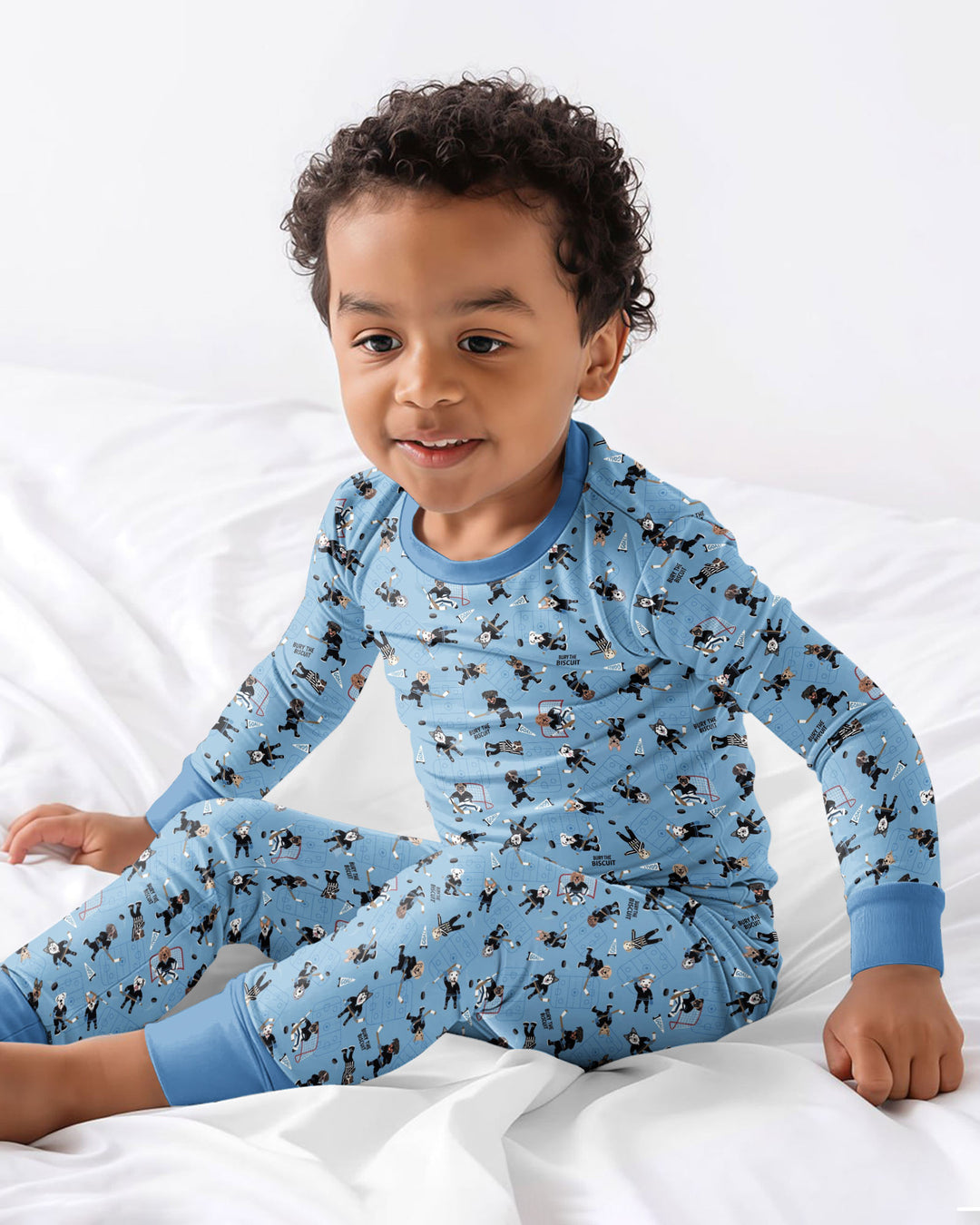 Hockey Dogs - Blue and Black Bamboo Two Piece Long Sleeve Pajama Set