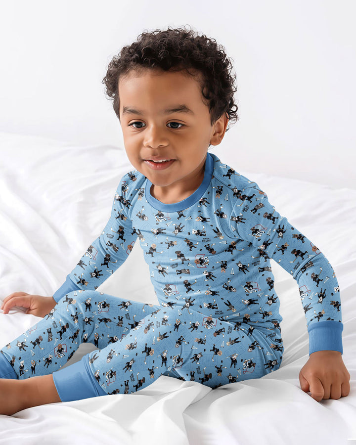 Hockey Dogs - Blue and Black Bamboo Two Piece Long Sleeve Pajama Set
