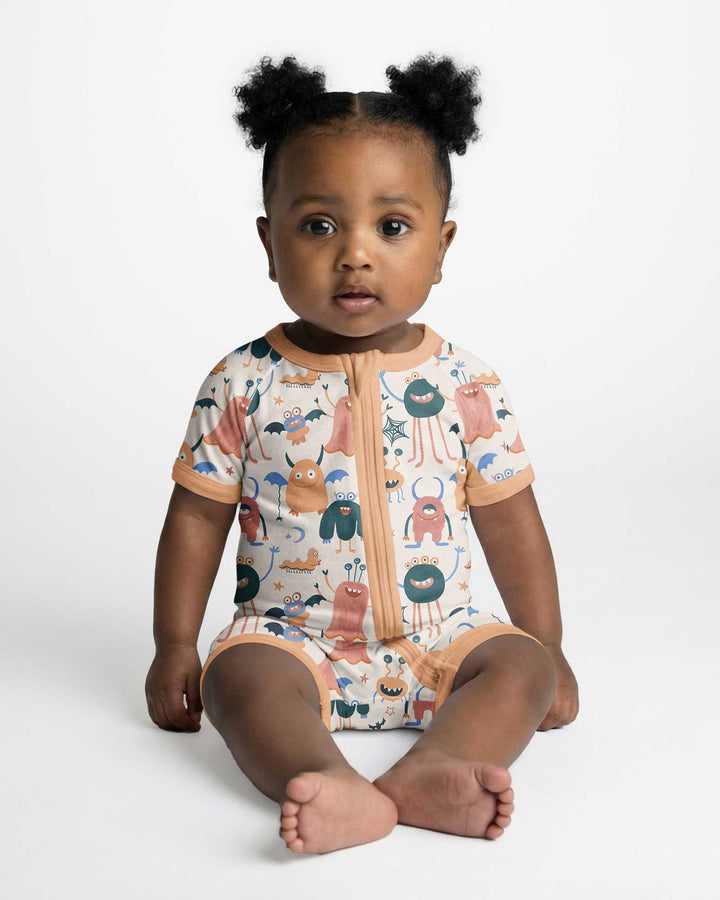 Monsters Fun Pastels Hand Painted Cute Bamboo Shorty Zippy