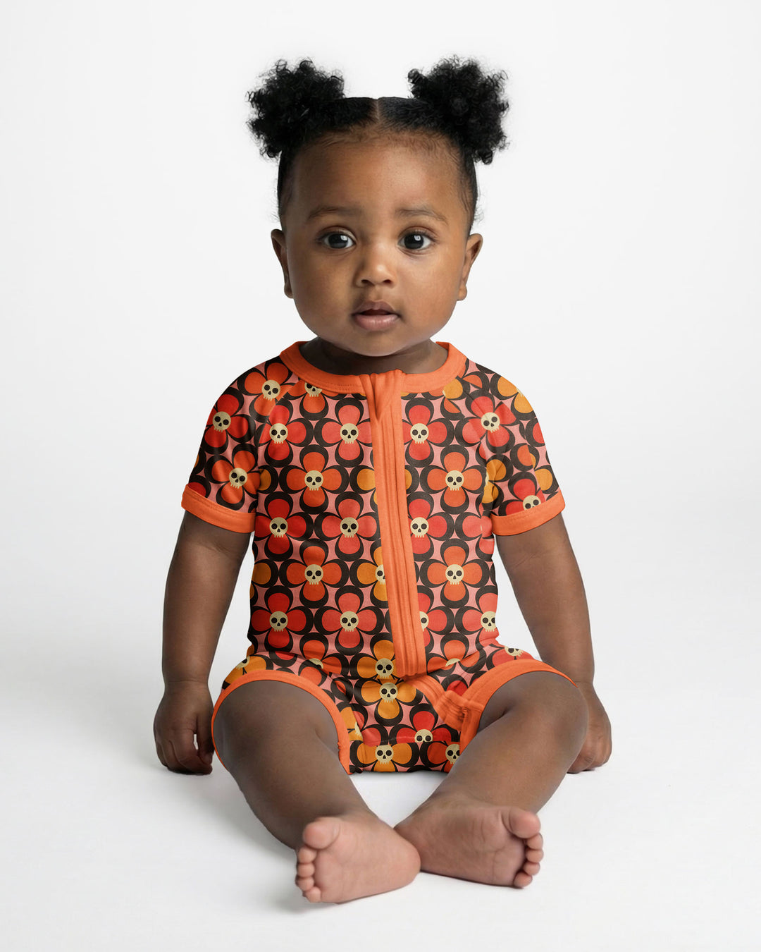 Retro Skull Flower Halloween Bamboo Shorty Zippy