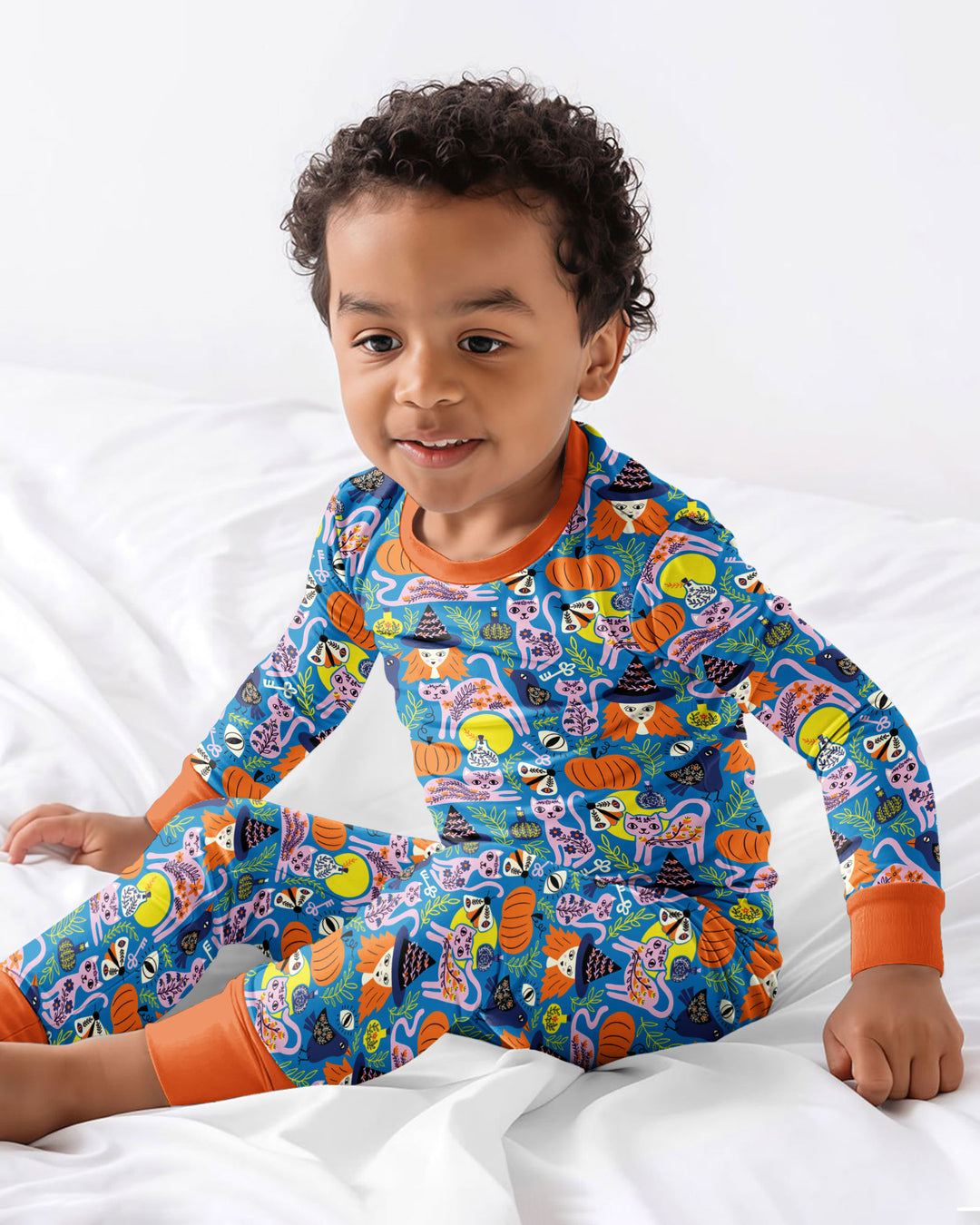 Whimsical Witch Cats Bamboo Two Piece Long Sleeve Pajama Set