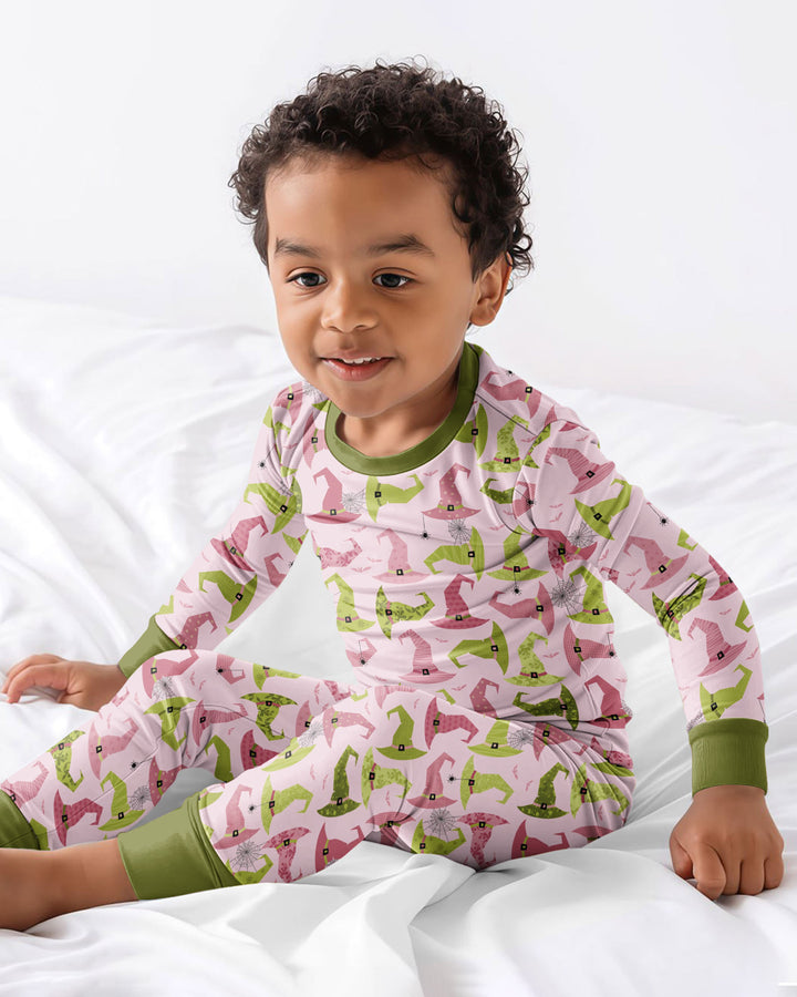 Pink Witch Hat Halloween Bamboo Two Piece Long Sleeve Pajama Set